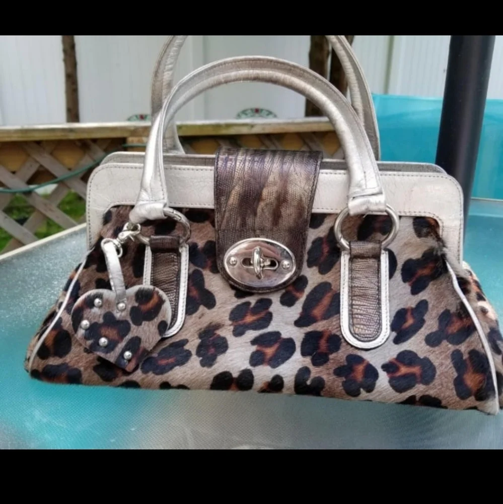 Bizroma Leopard Snake Mobwife Satchel Handbag Made in Italy Silver Heart Charm